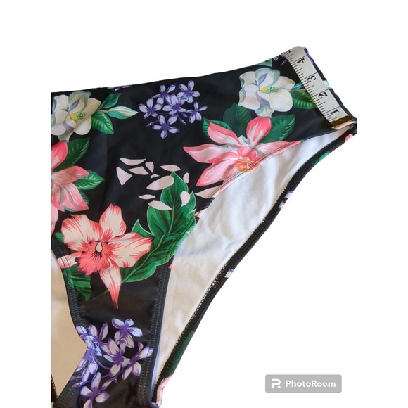 Women's Size 3X Black Tropical High-Rise Classic Bikini Swim Bottom New - Picture 4 of 6